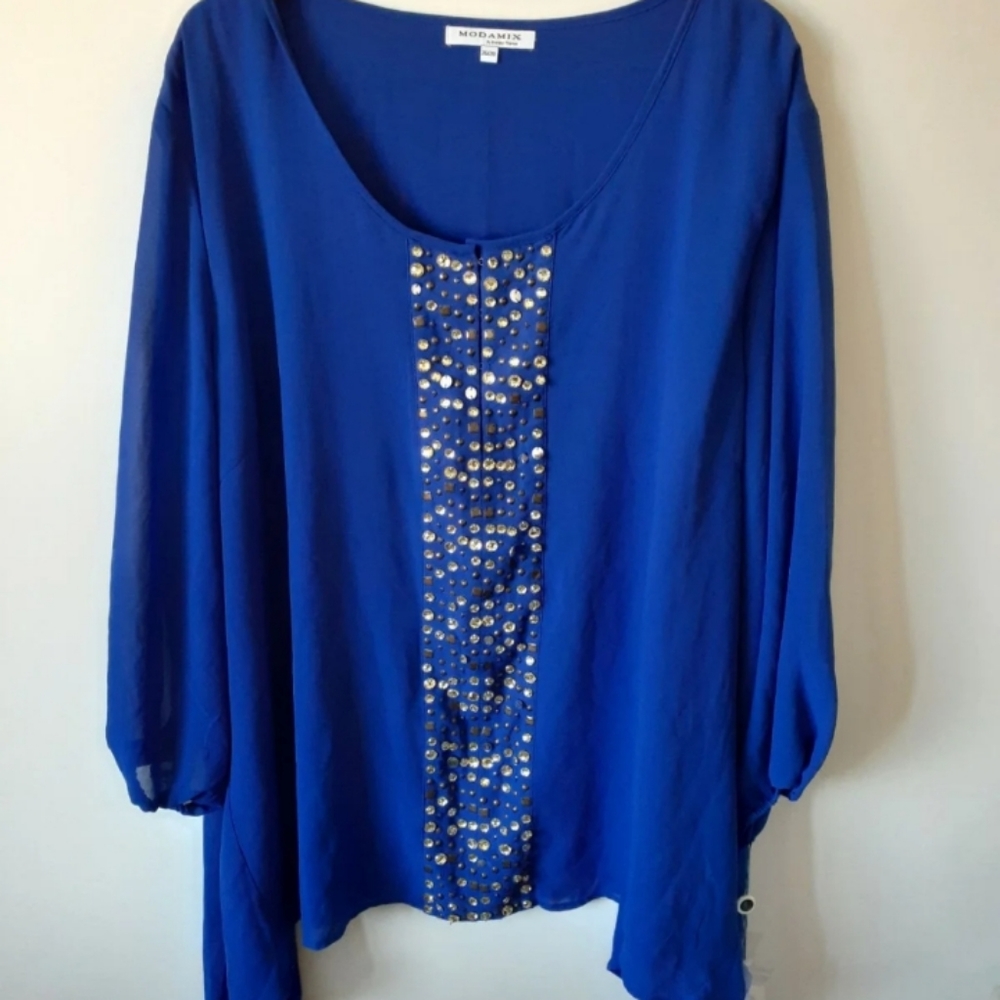 Modamix blue embellished top plus 4X